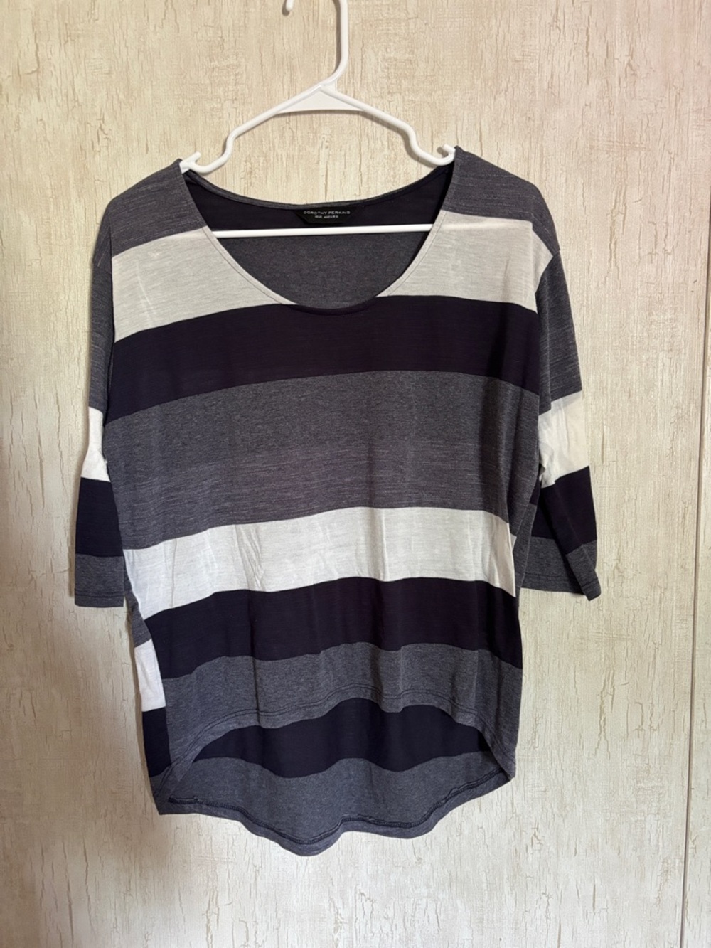 Dorothy Perkins Black, Gray & White Striped Scoop Neck Tunic
